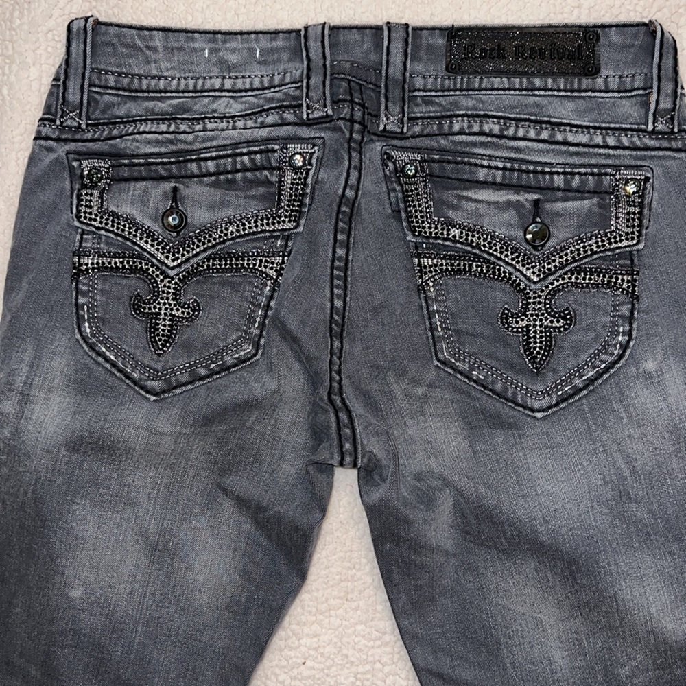 Rock Revival Jen Straight leg Jeans size 30 Gray Bling